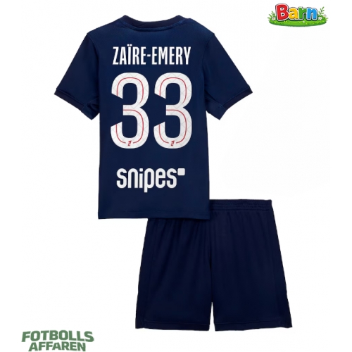 Paris Saint-Germain Warren Zaire-Emery #33 Hemmaställ Barn 2025-26 Kortärmad (+ Korta byxor)